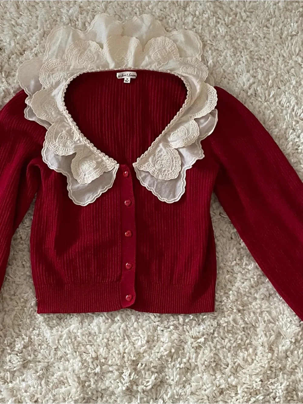 For Love and Lemons Charlotte Pointelle Ribbed Button-Up Cardigan